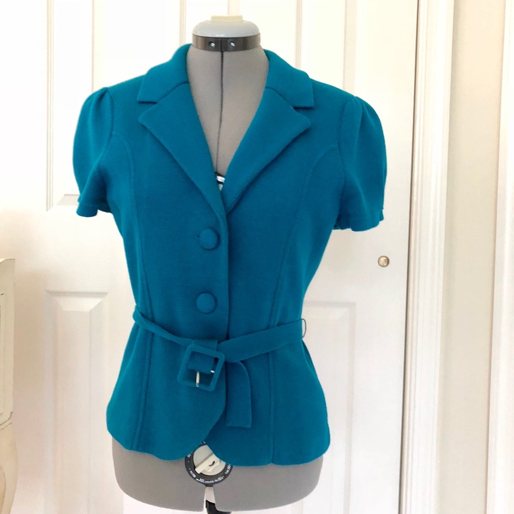 Ann Taylor Loft short sleeve jacket turq blue